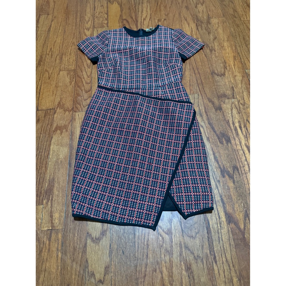 Shoshanna Women Red Navy Tweed Wrap Skirt Sheath Dress Size 6‎ 9678158